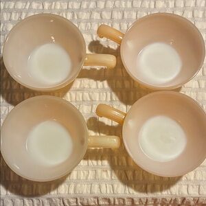 Fire King set of Four Peach Dishes With with handles